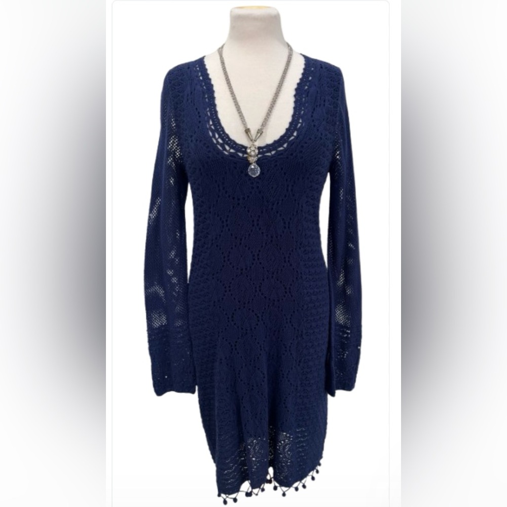 Size M Lilly Pulitzer Elegant Navy Blue Knit LaceDress